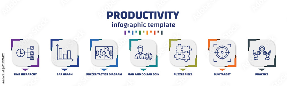 Poster infographic template with icons and 7 options or steps. infographic for productivity concept. includ