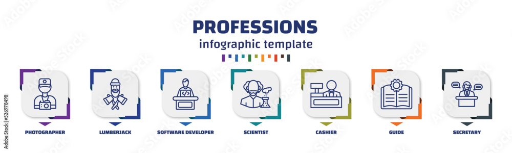 Poster infographic template with icons and 7 options or steps. infographic for professions concept. include