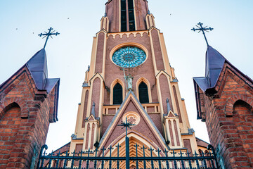 Hervyati, Belarus - July 10, 2021: Catholic Church in Hervyati, Belarus. The neo-Gothic...