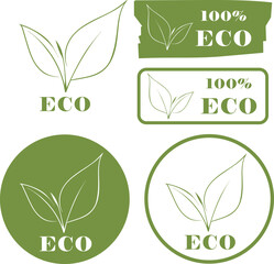 Eco icon set. Bio, Ecology, Organic logos, label, tag. Leaf icon on background.