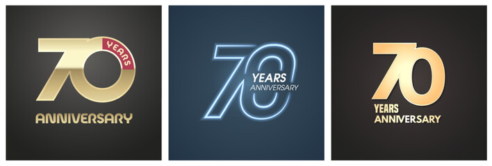 70 years anniversary set of vector icons, logos. Graphic background