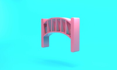 Pink Playground kids bridge icon isolated on turquoise blue background. Minimalism concept. 3D render illustration