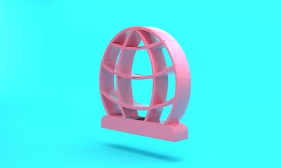 Pink Playground climbing equipment icon isolated on turquoise blue background. Kid playground climb. Minimalism concept. 3D render illustration