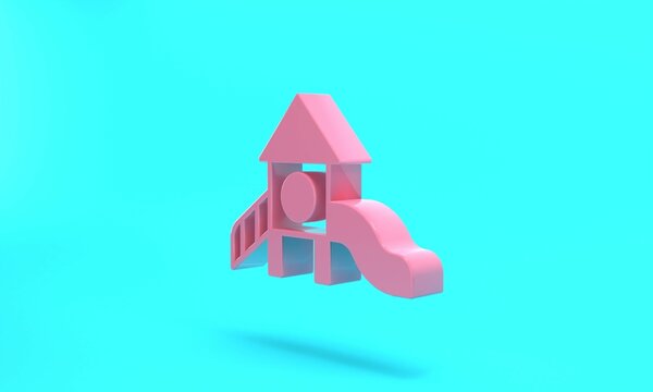 Pink Slide playground icon isolated on turquoise blue background. Childrens slide. Minimalism concept. 3D render illustration