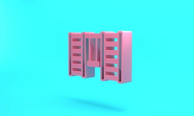 Pink Wooden Swedish wall icon isolated on turquoise blue background. Swedish stairs. Minimalism concept. 3D render illustration
