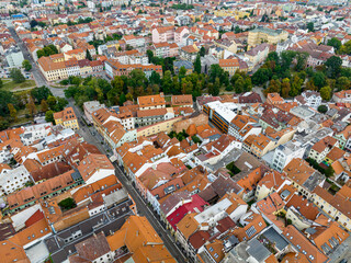 Fototapeta na wymiar Czechia. Ceske Budejovice Aerial View. Old Town and City Center. Europe. České Budějovice town, Czech Republic. Europe. 