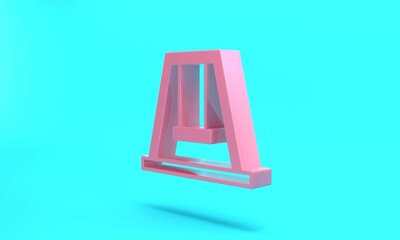 Pink Swing for kids summer games on playground icon isolated on turquoise blue background. Outdoor entertainment equipment. Minimalism concept. 3D render illustration