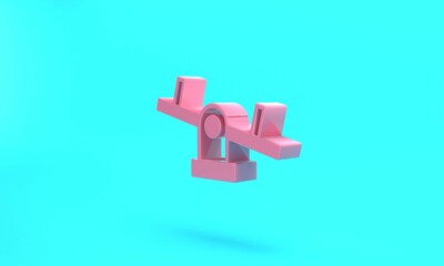 Pink Seesaw icon isolated on turquoise blue background. Teeter equal board. Playground symbol. Minimalism concept. 3D render illustration