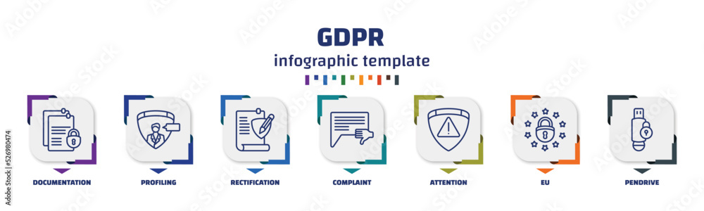 Poster infographic template with icons and 7 options or steps. infographic for gdpr concept. included docum