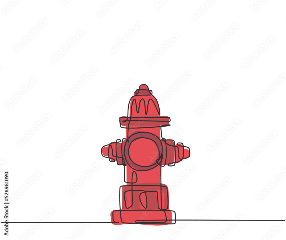 Poster single one line drawing of the hydrant on the side of the road is used for preventive measures in th