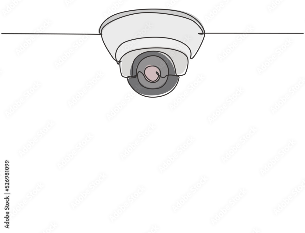 Poster single one line drawing of cctv located on the ceiling of the office to monitor and maintain securit