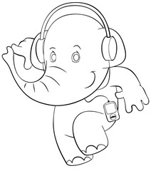 Disco elephant. Element for coloring page. Cartoon style.