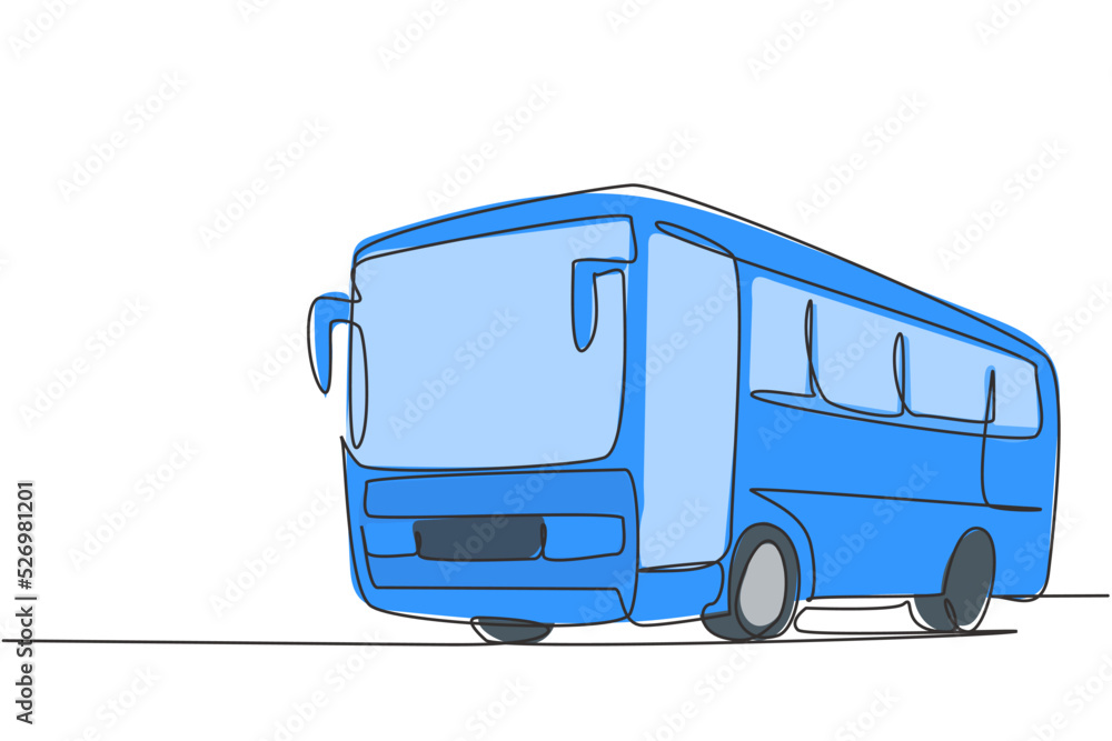 Poster continuous one line drawing express buses that serve inter-city passenger trips between provinces an
