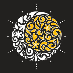 Graphic illustration, texture art with moon and sun pattern, stars Designs for clothing, etc.