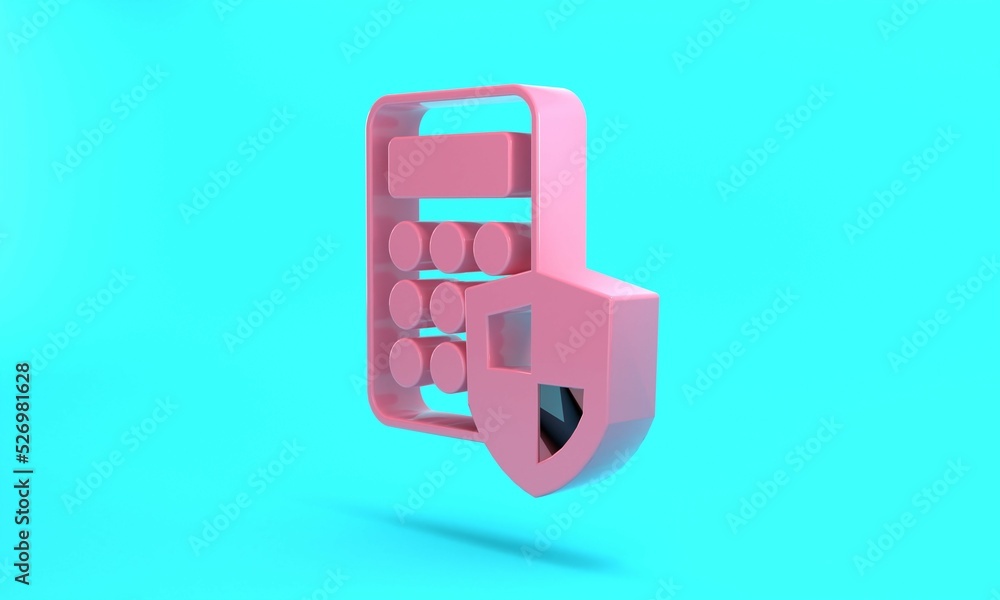 Poster pink security system control panel with display icon isolated on turquoise blue background. keypad o