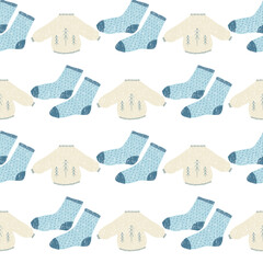 Cute winter seamless pattern. Warm clothes digital paper.