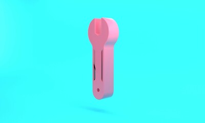 Pink Wrench spanner icon isolated on turquoise blue background. Spanner repair tool. Service tool symbol. Minimalism concept. 3D render illustration