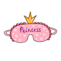 Princess sleep mask. Vector Illustration for printing, backgrounds, covers and packaging. Image can be used for greeting cards, posters, stickers and textile. Isolated on white background.