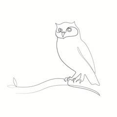 Abstract owl on a tree branch one line art continues line drawing line illustration art