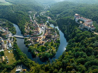 Czechia. Vranov nad Dyji Aerial View. Baroque castle and city in Moravian region in Czech Republic....