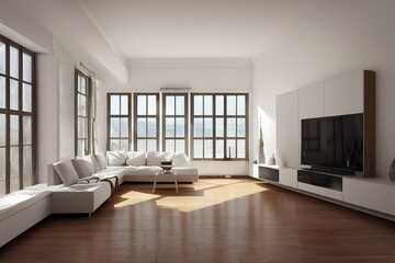 Fototapeta na wymiar modern scandinavian house interior, wooden floor, white wall, 3d render, 3d illustration