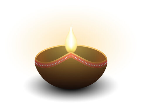 Burning diya lamp illustration with transparent background.