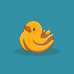 Vector hand drawn illustration of kawaii duck-banana on blue background. Template for card, poster, banner, print for t-shirt, pin, badge, patch. Surrealism style illustration.