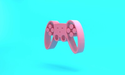 Pink Gamepad icon isolated on turquoise blue background. Game controller. Minimalism concept. 3D render illustration