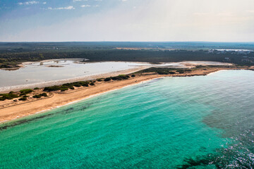 vista aerea della riserva naturale Salina dei Monaci, Torre Colimena, Taranto, Salento, Puglia,...