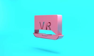 Pink Virtual reality icon isolated on turquoise blue background. Futuristic VR head-up display design. Minimalism concept. 3D render illustration