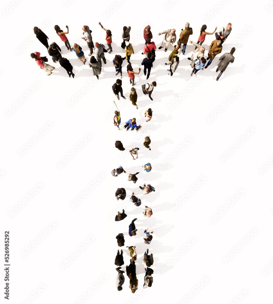 Fototapete concept or conceptual large community of people forming the font t. 3d illustration metaphor for uni