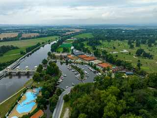 Aerial View of Neo-Gothic Castle Hluboká nad Vltavou, Czechia, Europe. 