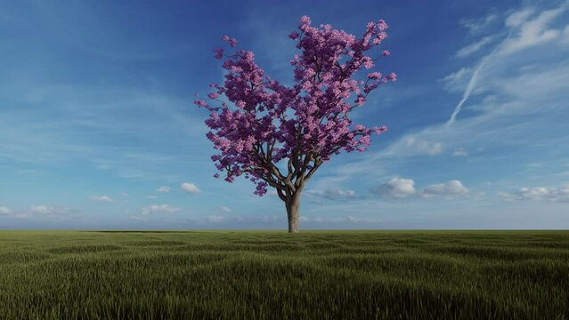 Jacaranda pink tree isolated with Luma Matte attached, loop, 4K