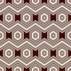 Zigzag seamless pattern. Hexagon mosaic tiles ornament. Ethnic surface print. Repeated geometric figures background