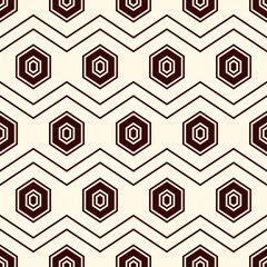 Zigzag seamless pattern. Hexagon mosaic tiles ornament. Ethnic surface print. Repeated geometric figures background