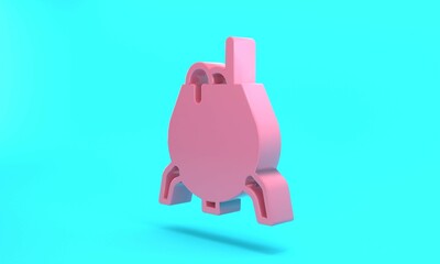 Pink Witch cauldron icon isolated on turquoise blue background. Happy Halloween party. Minimalism concept. 3D render illustration