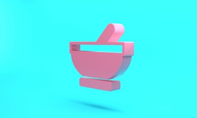 Pink Witch cauldron icon isolated on turquoise blue background. Happy Halloween party. Minimalism concept. 3D render illustration