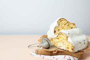 Concept of German dessert - Stollen, space for text