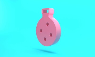 Pink Bottle with potion icon isolated on turquoise blue background. Flask with magic potion. Happy Halloween party. Minimalism concept. 3D render illustration
