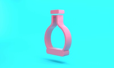 Pink Bottle with potion icon isolated on turquoise blue background. Flask with magic potion. Happy Halloween party. Minimalism concept. 3D render illustration