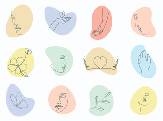 Abstract feminine one-line art collection vector illustration art