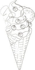 ice cream horn in a waffle cone. Summer sweet illustration isolated on white background. icon for greeting card, invitation, recipe, sticker