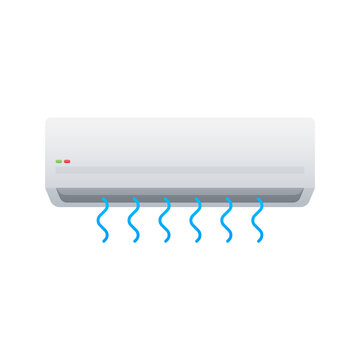 Air conditioner with cold and warm air in flat style. Vector icon. Abstract air conditioner for promo design