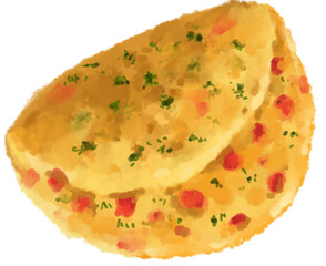 Egg omlette breakfast fried egg with carrot spinash mushroom topping watercolor hand painting illustration