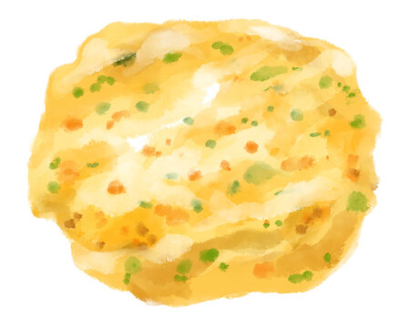 Egg omlette breakfast fried egg with carrot spinash mushroom topping watercolor hand painting illustration