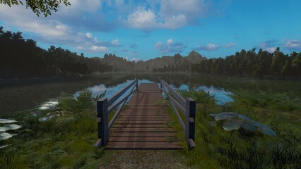 wooden bridge over lake
