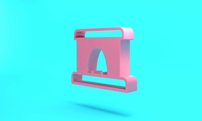Pink Railway tunnel icon isolated on turquoise blue background. Railroad tunnel. Minimalism concept. 3D render illustration