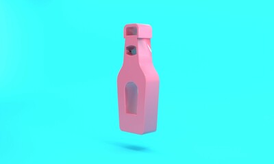 Pink Champagne bottle icon isolated on turquoise blue background. Merry Christmas and Happy New Year. Minimalism concept. 3D render illustration
