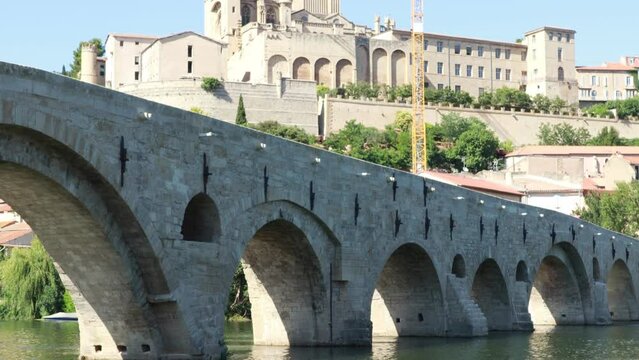 Cathedrale Pont Neuf Beziers Cathedral and new bridge of Beziers Herault Occitanie South of France
