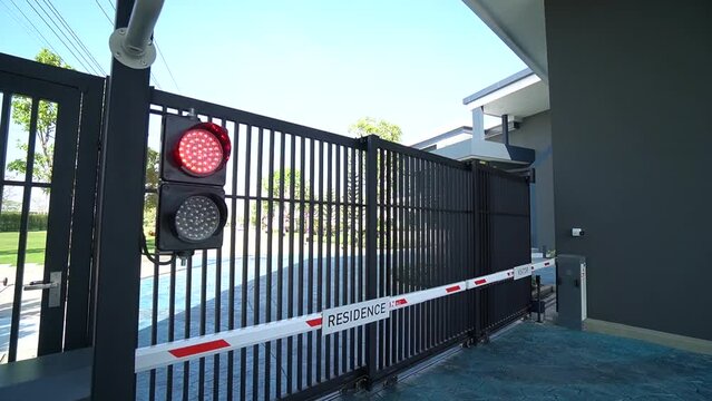 Black Metal Automatic Residence Gate, Close Up, No People